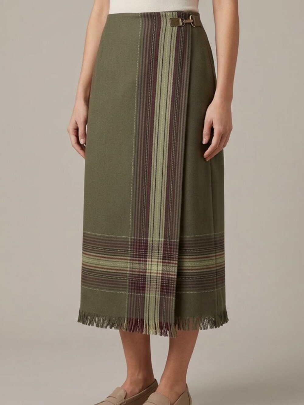 SAG HARBOR Vintage Western Wrap Woven Blanket Fringed Midi Skirt Green 12 (EUC)